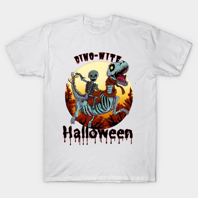 Skeleton riding dinosaur T-Shirt by Just-One-Designer 